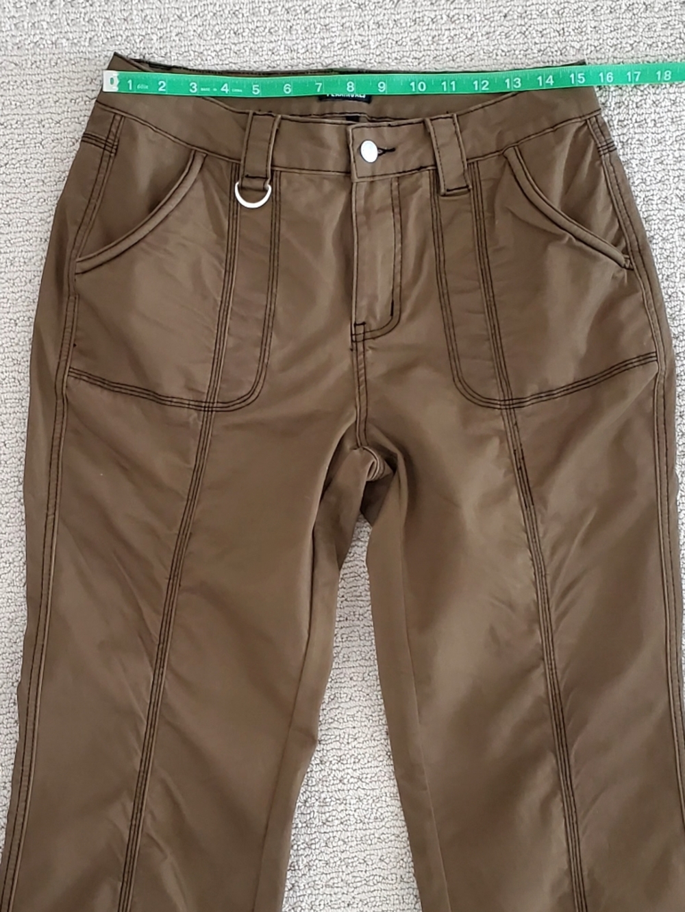 Flamingals Mid-Rise Straight Leg Cargo Exposed Stitch Pants, Brown Med - Picture 11 of 13